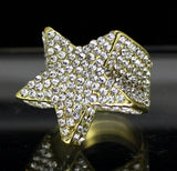 Mens Iced Star Pinky Ring Cz Band 14k Gold Plated Hip Hop Jewelry
