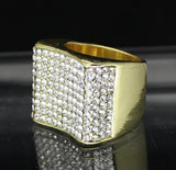 Mens Concave Pinky Ring Icy Cz Band 14k Gold Plated Hip Hop Fashion