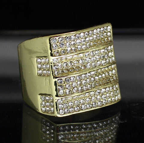 Mens Icy Pinky Ring Cz Band 14k Gold Plated Hip Hop Jewelry
