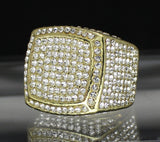 Mens Large Iced CZ Square Pinky Ring Band 14k Gold Plated Hip Hop Fashion