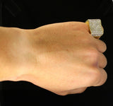 Mens Concave Pinky Ring Icy Cz Band 14k Gold Plated Hip Hop Fashion