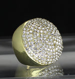 Mens Large Iced Round Pinky Ring Cz Band 14k Gold Plated Hip Hop Fashion