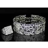 Chunky Mens 2pc Nugget Design Bracelet Ring Set Silver Plated Hip Hop Jewelry