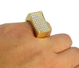 Mens Iced CZ Pinky Ring 14k Gold Plated Concave Design Hip Hop Size 6-12