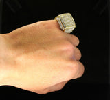 Mens Large Iced CZ Square Pinky Ring Band 14k Gold Plated Hip Hop Fashion