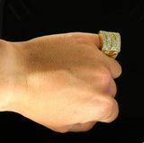 Mens Icy Pinky Ring Cz Band 14k Gold Plated Hip Hop Jewelry