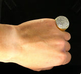 Mens Large Iced Round Pinky Ring Cz Band 14k Gold Plated Hip Hop Fashion