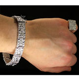 Chunky Mens 2pc Nugget Design Bracelet Ring Set Silver Plated Hip Hop Jewelry