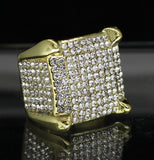Mens Iced Square Pinky Ring Cz Band 14k Gold Plated Hip Hop Fashion