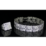 Chunky Mens 2pc Nugget Design Bracelet Ring Set Silver Plated Hip Hop Jewelry