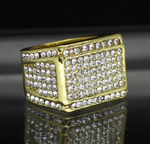 Mens Iced Pinky Ring Cz Band 14k Gold Plated Hip Hop Jewelry