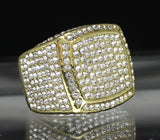 Mens Large Iced CZ Square Pinky Ring Band 14k Gold Plated Hip Hop Fashion