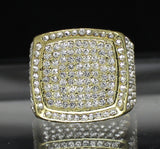 Mens Large Iced CZ Square Pinky Ring Band 14k Gold Plated Hip Hop Fashion