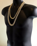 2pc Set 24" 30" CZ Cuban Link Chains 14k Gold Plated Hip Hop Necklaces