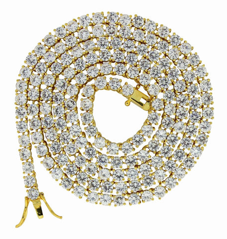 High Quality 1 Row Iced Cz Tennis Chain 14k Gold Plated 30" 4mm Necklace