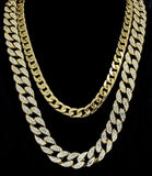 2pc Set 24" 30" CZ Cuban Link Chains 14k Gold Plated Hip Hop Necklaces