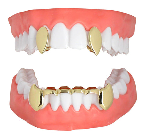 3pc Fangs Set Grillz Single Canine Caps Custom Fit 14k Gold Plated w/Mold Grill