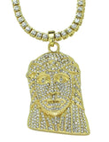 Icy CZ Jesus Piece 14k Gold Plated w/ 24" Tennis 1 Row Chain Hip Hop Necklace