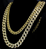 2pc Set 24" 30" CZ Cuban Link Chains 14k Gold Plated Hip Hop Necklaces