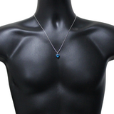 Womens Blue Ocean Heart Shaped CZ Pendant Stainless Steel Box Chain 20"Necklace