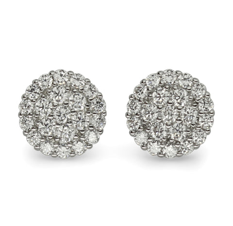 9mm Cluster Studs Silver Tone Simulated Diamond Screw Back Earrings