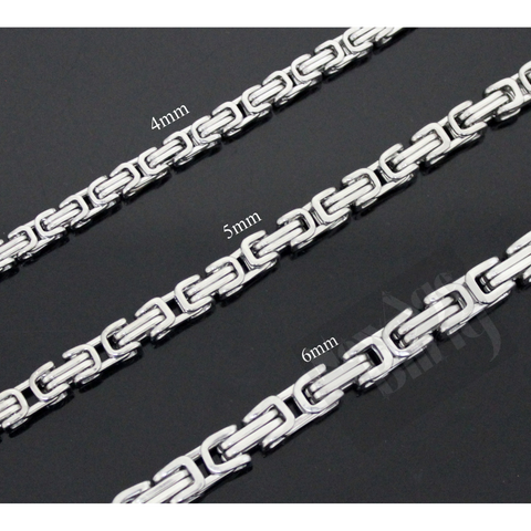20"-26" Stainless Steel 4/5/6mm Byzantine Box Necklace Chain Mens Jewelry