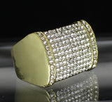 Mens Iced Pinky Ring Cz Rectangle Band 14k Gold Plated Hip Hop Jewelry