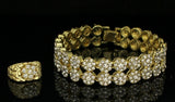 Mens 2pc Cluster 2 Row Bracelet CZ Ring Set 14k Gold Plated Hip Hop Fashion