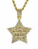 Iced CZ 5 Star Baguette Pendant 14k Gold Plated 24" Rope Necklace Hip Hop