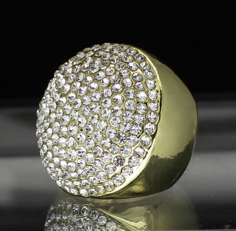 Mens Large Iced Round Pinky Ring Cz Band 14k Gold Plated Hip Hop Fashion