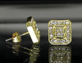 Mens Iced CZ Earrings 10mm Square Studs Push Back 14k Gold Plated HipHop Jewelry