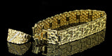 Mens 2pc Nugget Design 15mm Bracelet Icy CZ Ring Set 14k Gold Plated Hip Hop