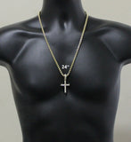 Men Women Iced Cross Cz Pendant 14k Gold Plated with Box Link Necklace Hip Hop