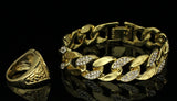 Mens 2pc Set Miami Cuban Link CZ Bracelet Ring 14k Gold Plated Hip Hop Fashion