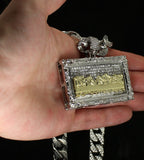 Large Last Supper Iced CZ Necklace Cuban Link Chain Silver Plated HipHop