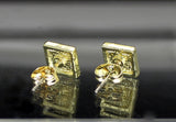 Men Women CZ Earrings Square Iced 10mm Studs Gold Plated Hip Hop Stainless Steel