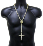 Mens Iced Rosary Necklace Cluster Cross Pendant 14k Gold Plated Cz Chain Hip Hop
