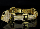 Mens Iced 2pc Cz Bracelet Ring Set 14k Gold Plated Hip Hop Fashion