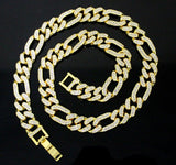 Mens 12mm Iced Double Row CZ Figaro Link 14k Gold Plated 7"-30" Necklace Hip Hop