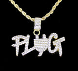 Iced Cz Plug Pendant 14k Gold or Silver Plated 24" Rope Necklace HipHop Jewelry