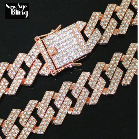 20mm Square Miami Cuban Link Cubic Zirconia 14k Rose Gold Plated HipHop Necklace
