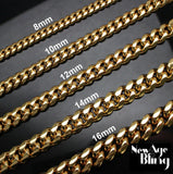 Stainless Steel Mens Necklace Cuban Curb Link Heavy Solid Chain 18k Gold Plated