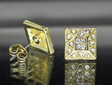 Men Women CZ Earrings Square Iced 10mm Studs Gold Plated Hip Hop Stainless Steel
