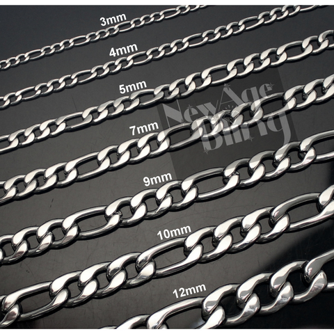 Stainless Steel Figaro Chain 7"- 30" Men Women Necklace 3/4/5/7/9/10/12mm