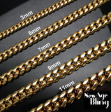 Stainless Steel Cuban Curb Chain 14k Gold Plated Mens Necklace 3/4/5/7/9/11mm