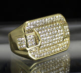Mens Iced Pinky Ring Cz Rectangle Band 14k Gold Plated Hip Hop Luxury
