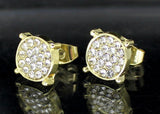 Men Women Iced CZ Round Earrings 9mm 14k Gold Plated Hip Hop Stainless Steel