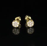 Unisex Mini Round Studs 14k Gold Plated Micro Pave Cz Push Back Earrings Hip Hop