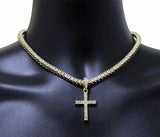 Iced CZ Cross Pendant Medallion Tennis Necklace Set 14k Gold Plated Hip Hop