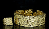 Chunky Mens 2pc Nugget Design Bracelet Ring Set 14k Gold Plated Hip Hop Jewelry
